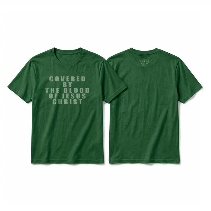 Christianartworkshop T-shirt a maniche corte premium con la scritta "Coperto dal sangue di Gesù Cristo" - Verde scuro - 2XL - image 26