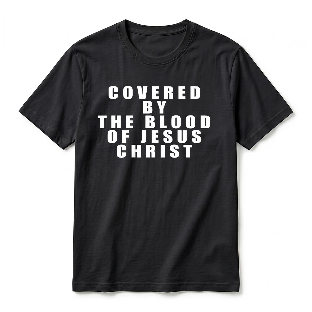 Christianartworkshop T-shirt a maniche corte premium con la scritta "Coperto dal sangue di Gesù Cristo" - image 15