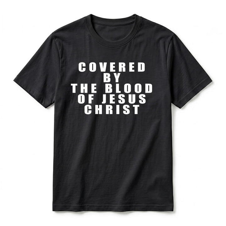 Christianartworkshop T-shirt a maniche corte premium con la scritta "Coperto dal sangue di Gesù Cristo" - image 15