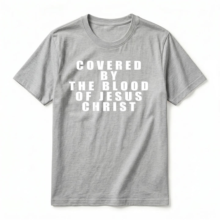 Christianartworkshop T-shirt a maniche corte premium con la scritta "Coperto dal sangue di Gesù Cristo" - image 18