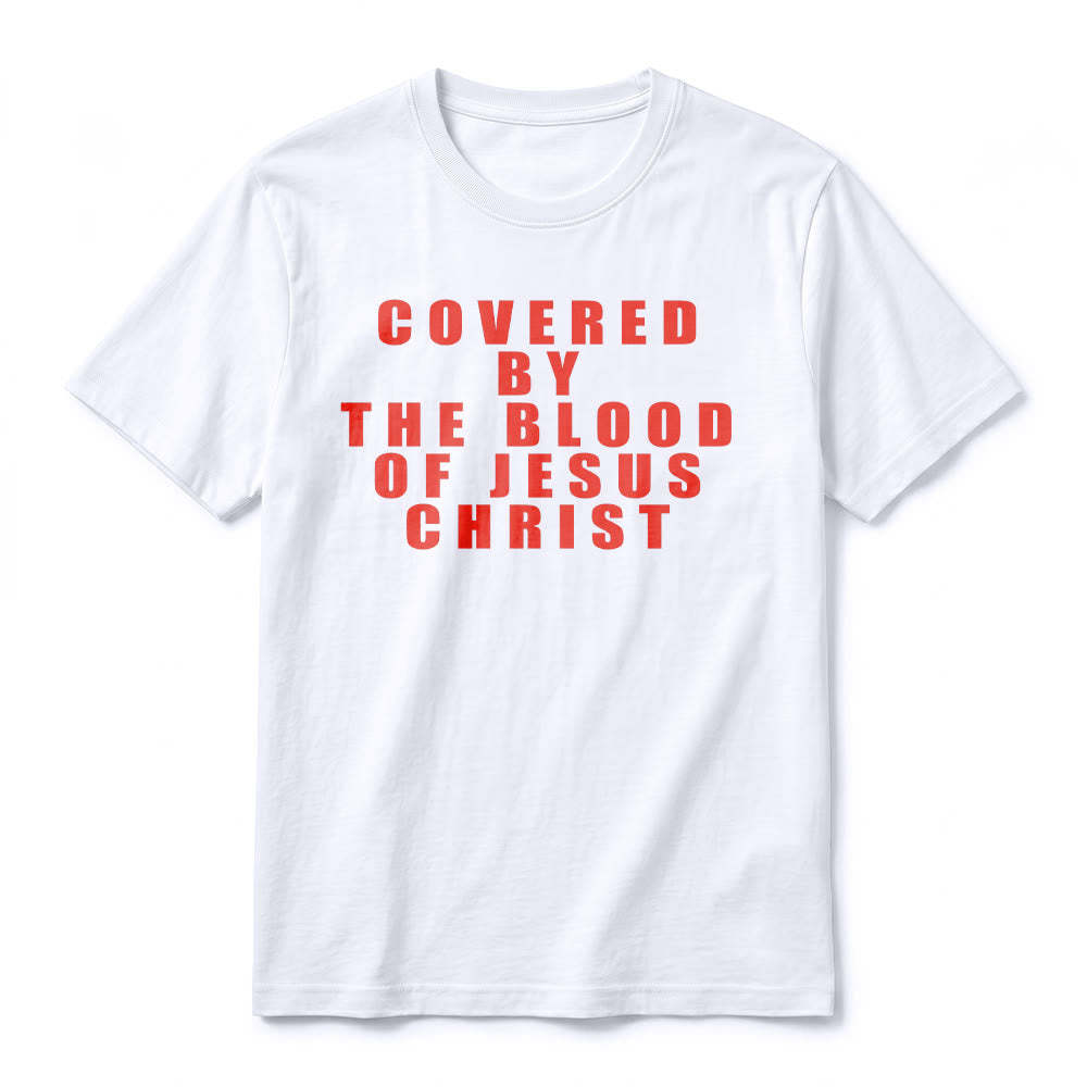Christianartworkshop T-shirt a maniche corte premium con la scritta "Coperto dal sangue di Gesù Cristo" - image 2