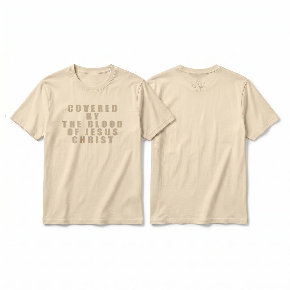 Christianartworkshop T-shirt a maniche corte premium con la scritta "Coperto dal sangue di Gesù Cristo" - Beige - 2XL - image 20
