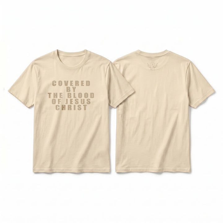 Christianartworkshop T-shirt a maniche corte premium con la scritta "Coperto dal sangue di Gesù Cristo" - Beige - 2XL - image 20