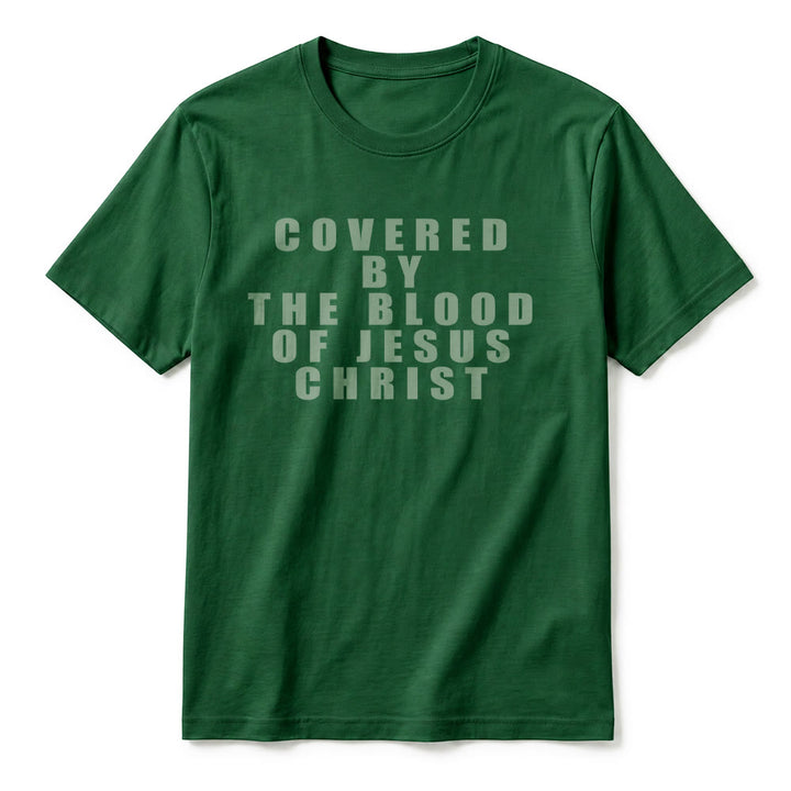 Christianartworkshop T-shirt a maniche corte premium con la scritta "Coperto dal sangue di Gesù Cristo" - image 27