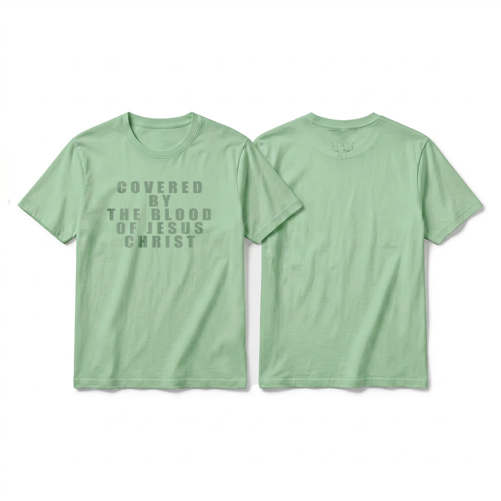 Christianartworkshop T-shirt a maniche corte premium con la scritta "Coperto dal sangue di Gesù Cristo" - Verde chiaro - 2XL - image 23