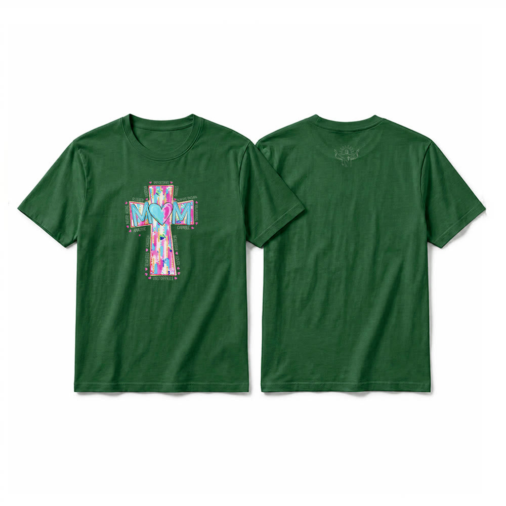 Christianartworkshop T-shirt a maniche corte premium con stampa frontale a croce "Faith Mom". - Verde scuro - 2XL - image 25