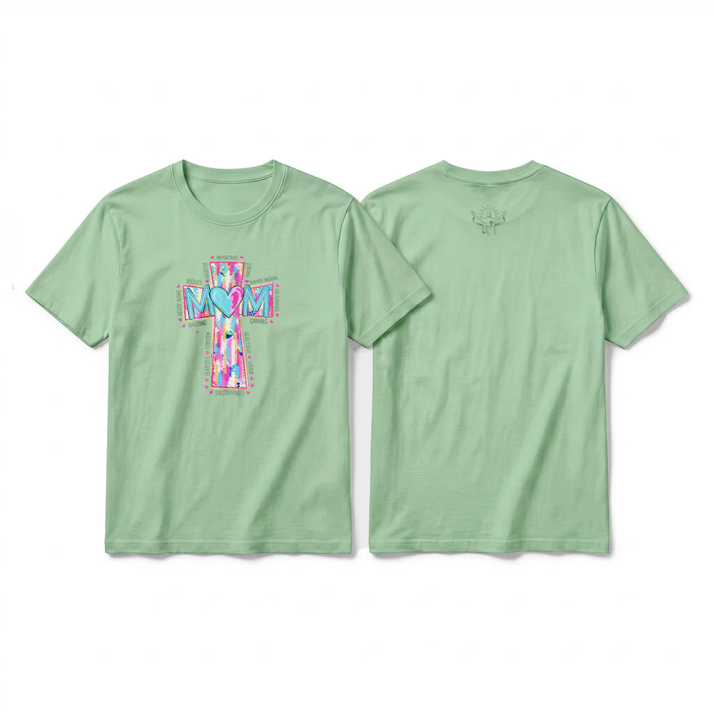 Christianartworkshop T-shirt a maniche corte premium con stampa frontale a croce "Faith Mom". - Verde chiaro - 2XL - image 22