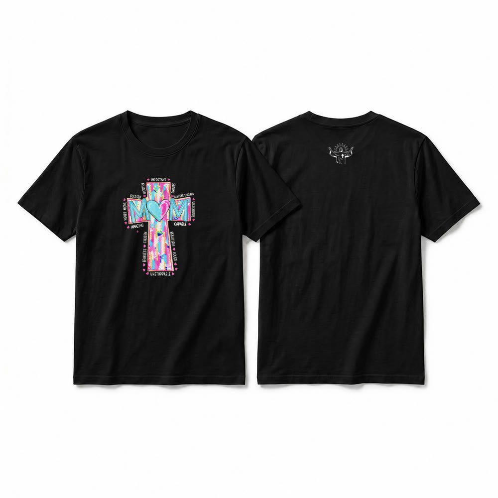 Christianartworkshop T-shirt a maniche corte premium con stampa frontale a croce "Faith Mom". - Nero - 2XL - image 4