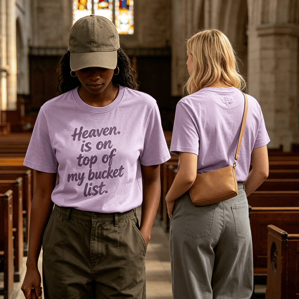 Christianartworkshop T-shirt a maniche corte premium color lavanda con la scritta "Il paradiso è in cima alla mia lista dei desideri". - image 0