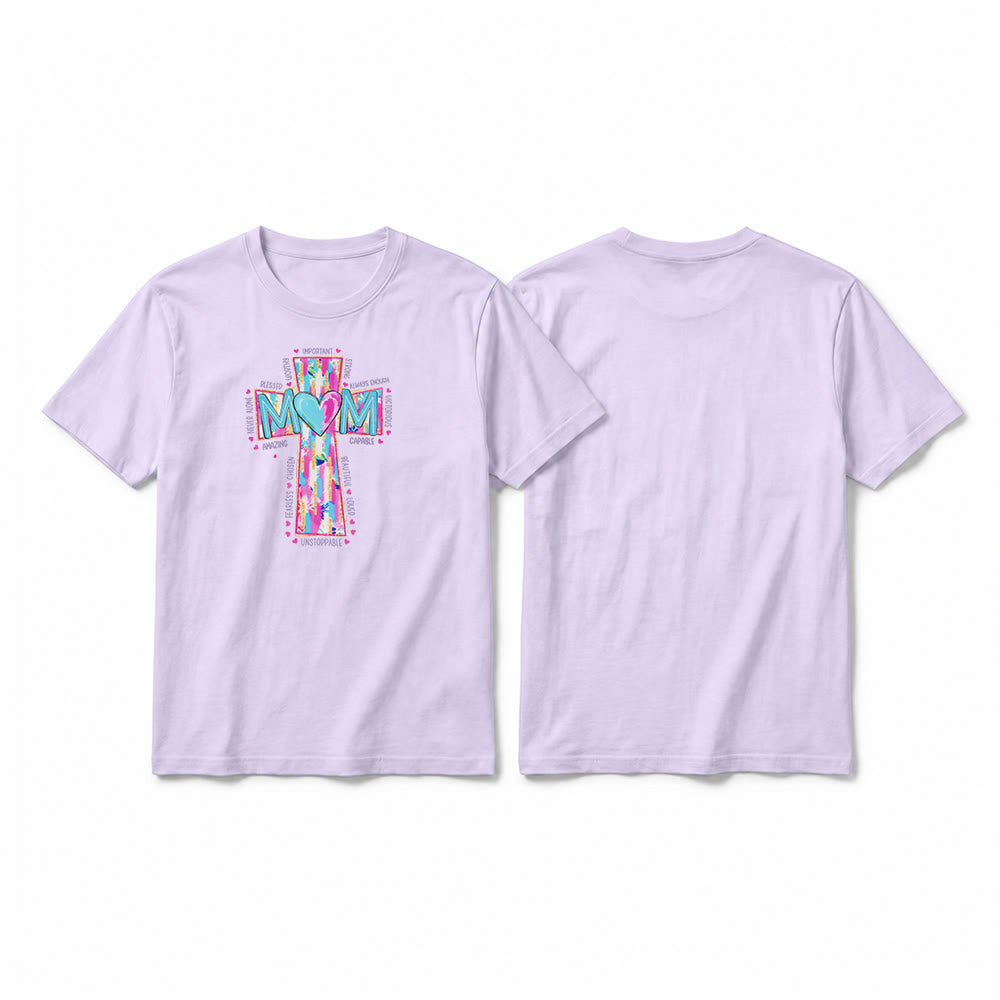 Christianartworkshop T-shirt a maniche corte premium con stampa frontale a croce "Faith Mom". - Viola - 2XL - image 13