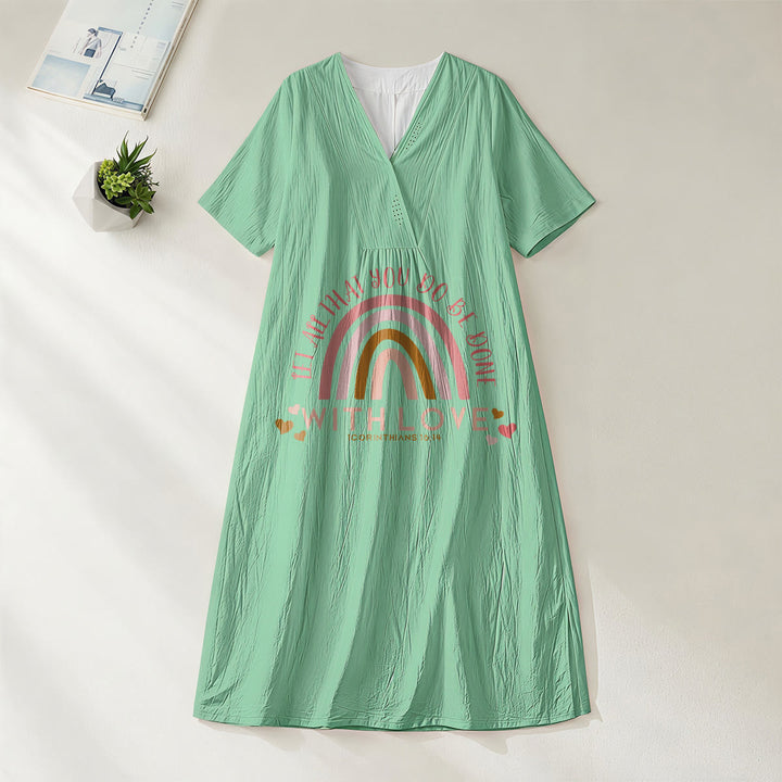 Christianartworkshop Abito midi casual con scollo a V, stampa "Love Scripture Rainbow Heart" in tinta unita - Verde - 4XL - image 0