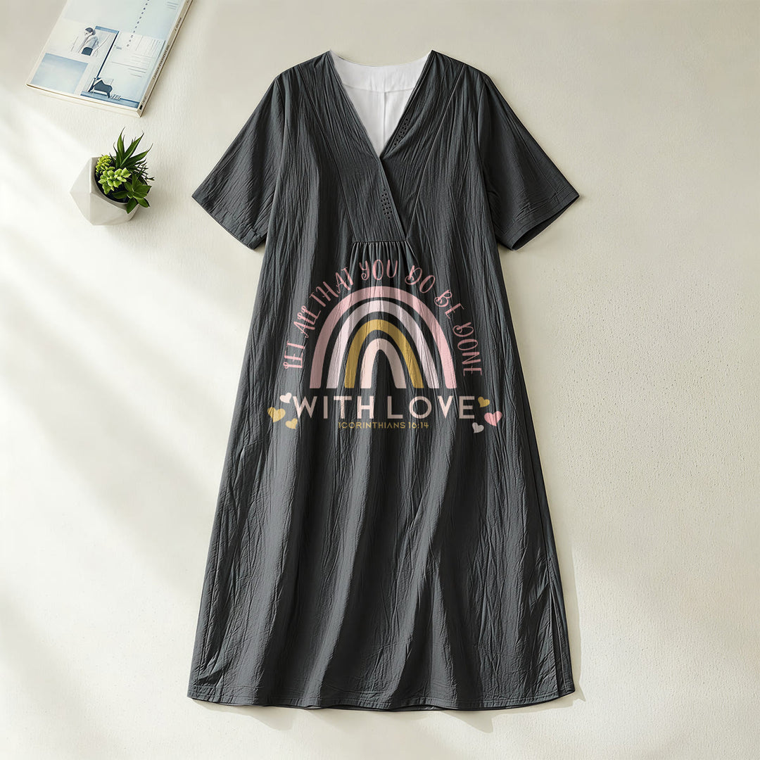 Christianartworkshop Abito midi casual con scollo a V, stampa "Love Scripture Rainbow Heart" in tinta unita - Nero - 4XL - image 16