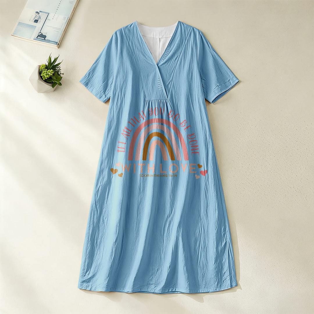 Christianartworkshop Abito midi casual con scollo a V, stampa "Love Scripture Rainbow Heart" in tinta unita - Blu - 4XL - image 4