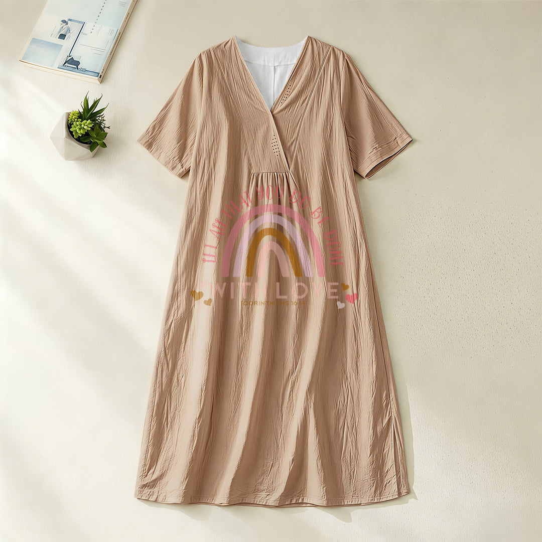 Christianartworkshop Abito midi casual con scollo a V, stampa "Love Scripture Rainbow Heart" in tinta unita - Cachi - 4XL - image 12