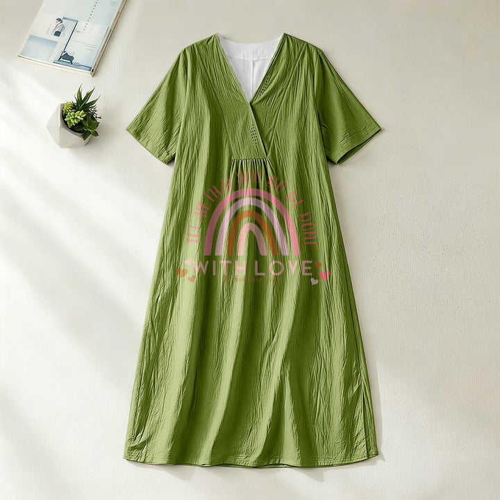 Christianartworkshop Abito midi casual con scollo a V, stampa "Love Scripture Rainbow Heart" in tinta unita - Verde oliva - 4XL - image 8