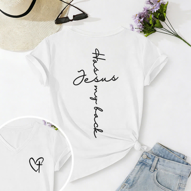 Christianartworkshop T-shirt casual con scollo a V e stampa "Gesù mi protegge" fronte e retro. - Bianco - 2XL - image 30
