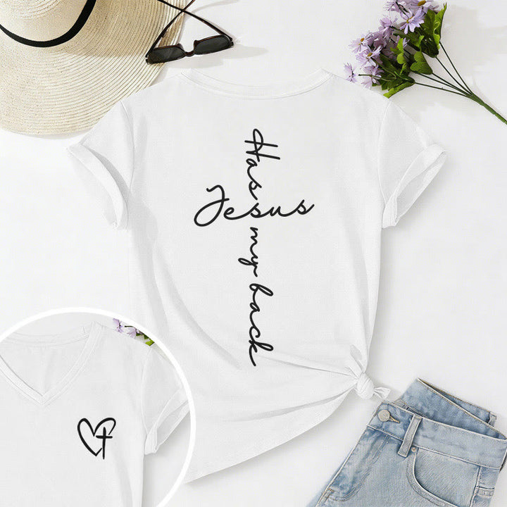 Christianartworkshop T-shirt casual con scollo a V e stampa "Gesù mi protegge" fronte e retro. - Bianco - 2XL - image 30