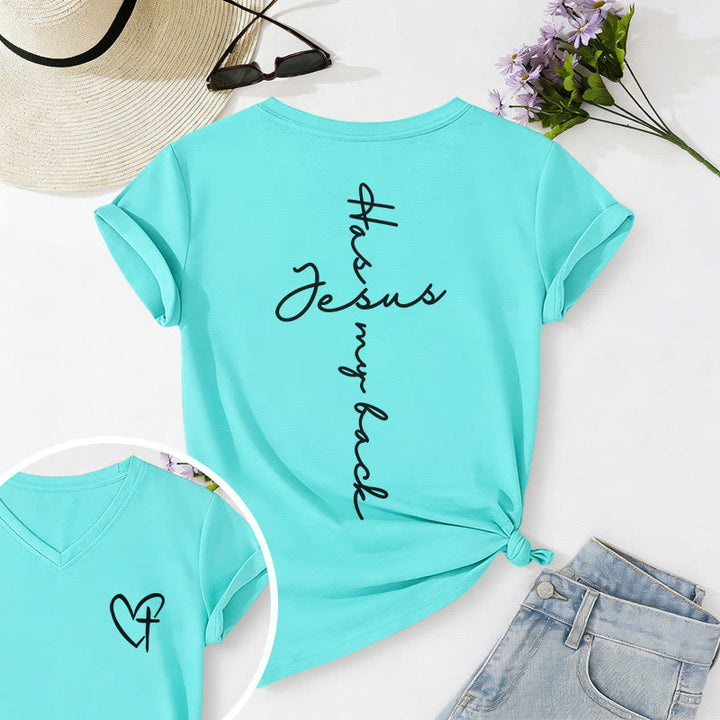 Christianartworkshop T-shirt casual con scollo a V e stampa "Gesù mi protegge" fronte e retro. - Blu celeste - 2XL - image 36