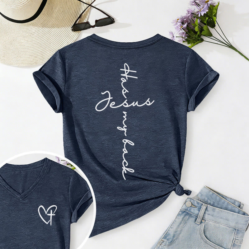 Christianartworkshop T-shirt casual con scollo a V e stampa "Gesù mi protegge" fronte e retro. - Blu navy - 2XL - image 60