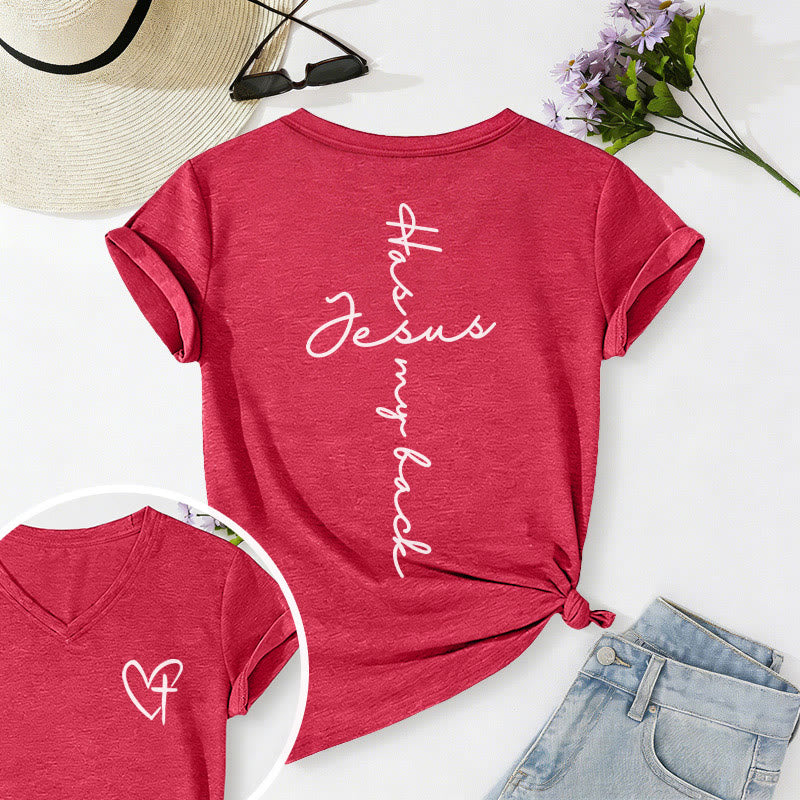 Christianartworkshop T-shirt casual con scollo a V e stampa "Gesù mi protegge" fronte e retro. - Rosso - 2XL - image 66