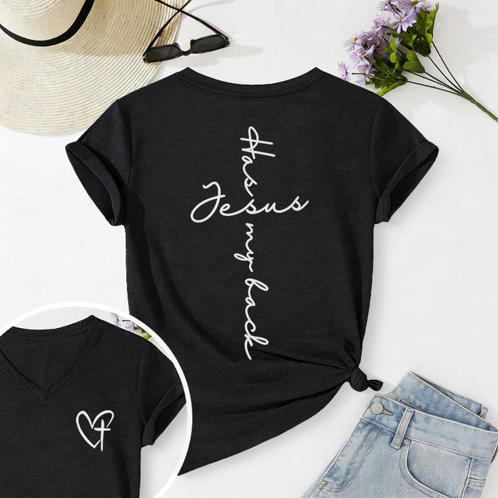 Christianartworkshop T-shirt casual con scollo a V e stampa "Gesù mi protegge" fronte e retro. - Nero - 2XL - image 6