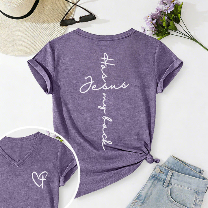 Christianartworkshop T-shirt casual con scollo a V e stampa "Gesù mi protegge" fronte e retro. - Viola - 2XL - image 54