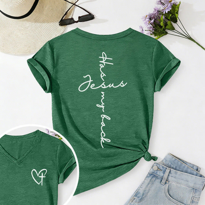 Christianartworkshop T-shirt casual con scollo a V e stampa "Gesù mi protegge" fronte e retro. - Verde scuro - 2XL - image 48