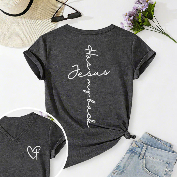 Christianartworkshop T-shirt casual con scollo a V e stampa "Gesù mi protegge" fronte e retro. - Grigio scuro - 2XL - image 0