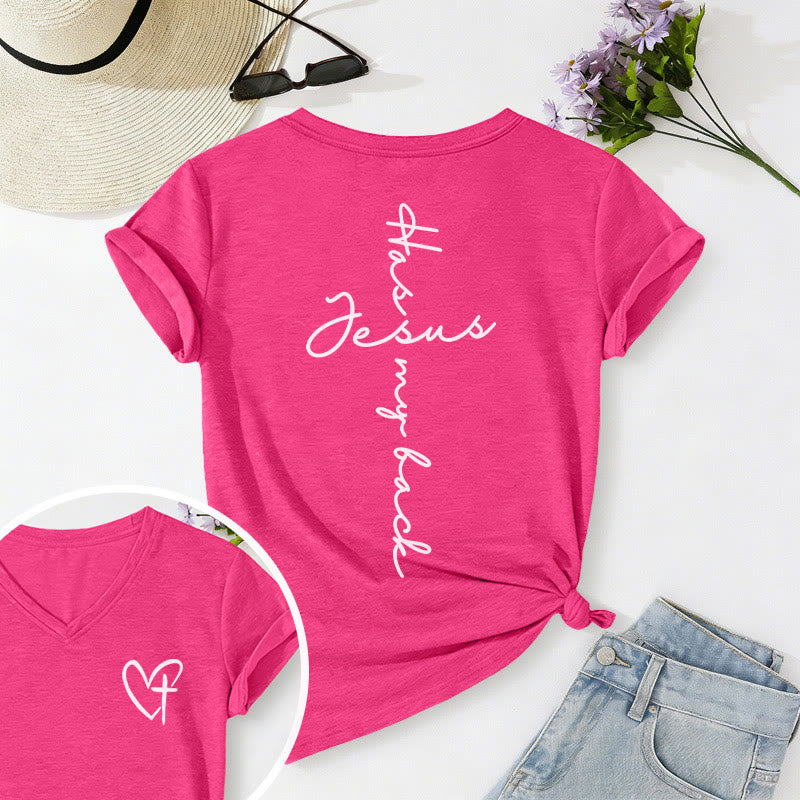 Christianartworkshop T-shirt casual con scollo a V e stampa "Gesù mi protegge" fronte e retro. - Rosa - 2XL - image 72