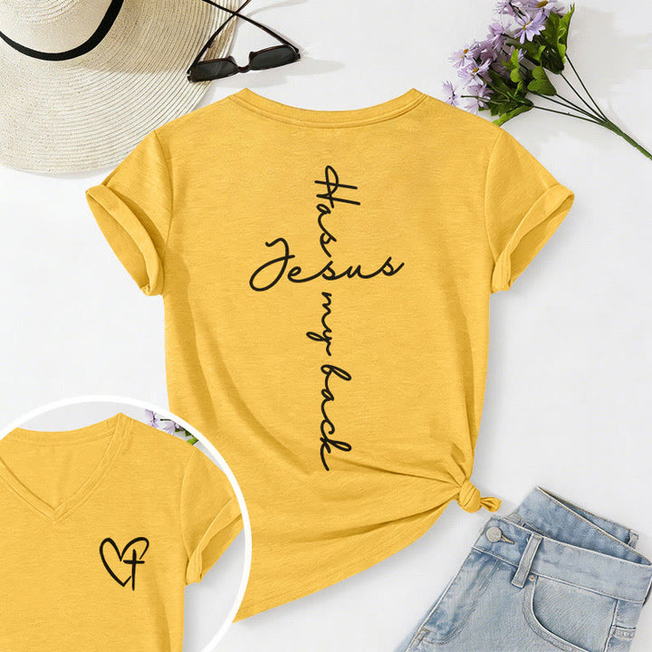 Christianartworkshop T-shirt casual con scollo a V e stampa "Gesù mi protegge" fronte e retro. - Giallo - 2XL - image 18