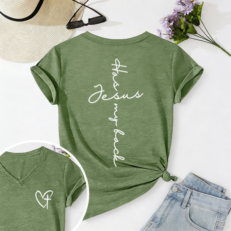 Christianartworkshop T-shirt casual con scollo a V e stampa "Gesù mi protegge" fronte e retro. - Verde oliva - 2XL - image 24