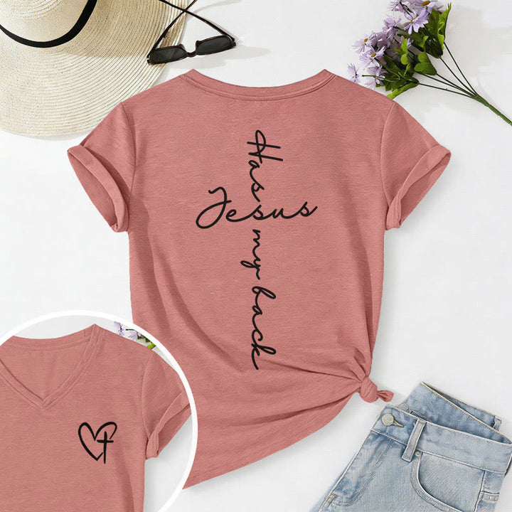 Christianartworkshop T-shirt casual con scollo a V e stampa "Gesù mi protegge" fronte e retro. - Rosa chiaro - 2XL - image 42