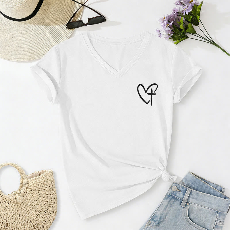Christianartworkshop T-shirt casual con scollo a V e stampa "Gesù mi protegge" fronte e retro. - image 32