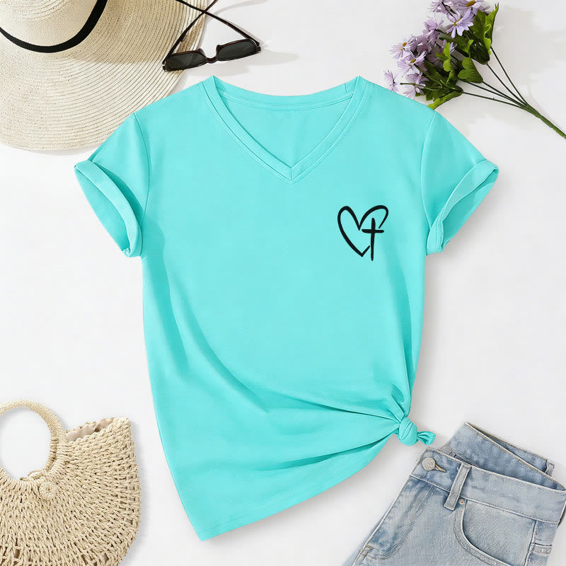 Christianartworkshop T-shirt casual con scollo a V e stampa "Gesù mi protegge" fronte e retro. - image 38