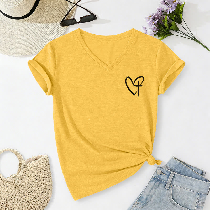 Christianartworkshop T-shirt casual con scollo a V e stampa "Gesù mi protegge" fronte e retro. - image 20