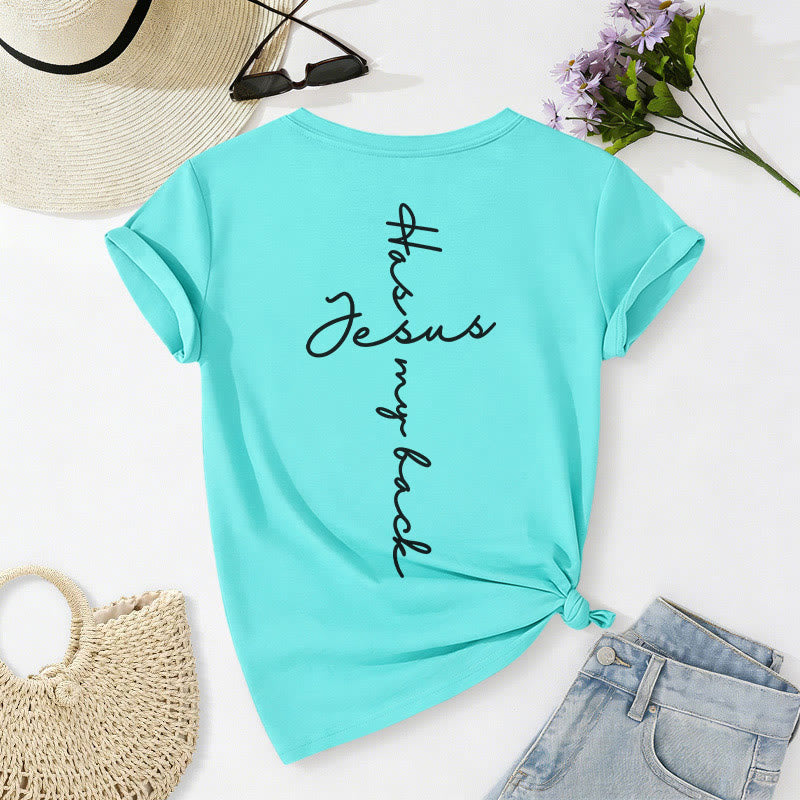 Christianartworkshop T-shirt casual con scollo a V e stampa "Gesù mi protegge" fronte e retro. - image 40