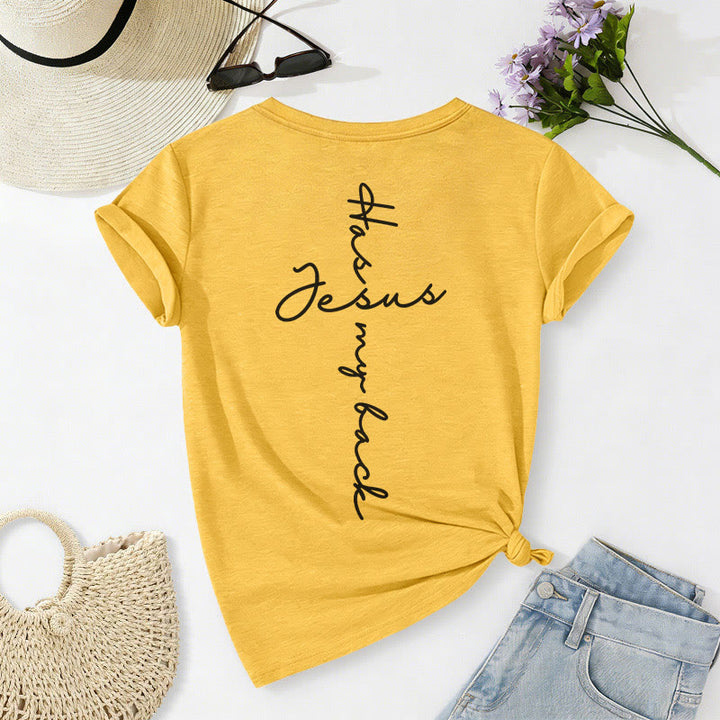Christianartworkshop T-shirt casual con scollo a V e stampa "Gesù mi protegge" fronte e retro. - image 22