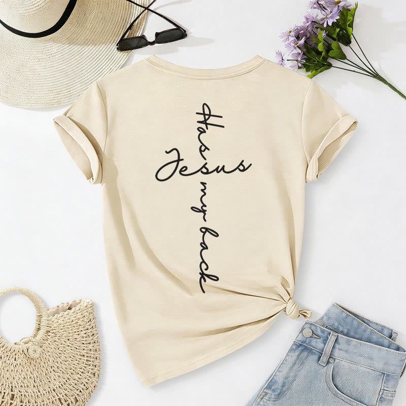 Christianartworkshop T-shirt casual con scollo a V e stampa "Gesù mi protegge" fronte e retro. - image 16