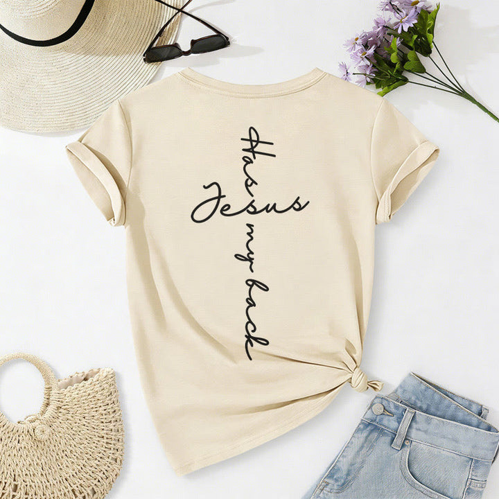 Christianartworkshop T-shirt casual con scollo a V e stampa "Gesù mi protegge" fronte e retro. - image 16