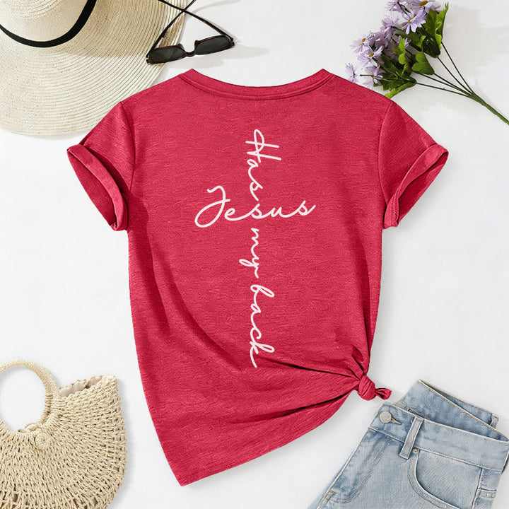 Christianartworkshop T-shirt casual con scollo a V e stampa "Gesù mi protegge" fronte e retro. - image 70