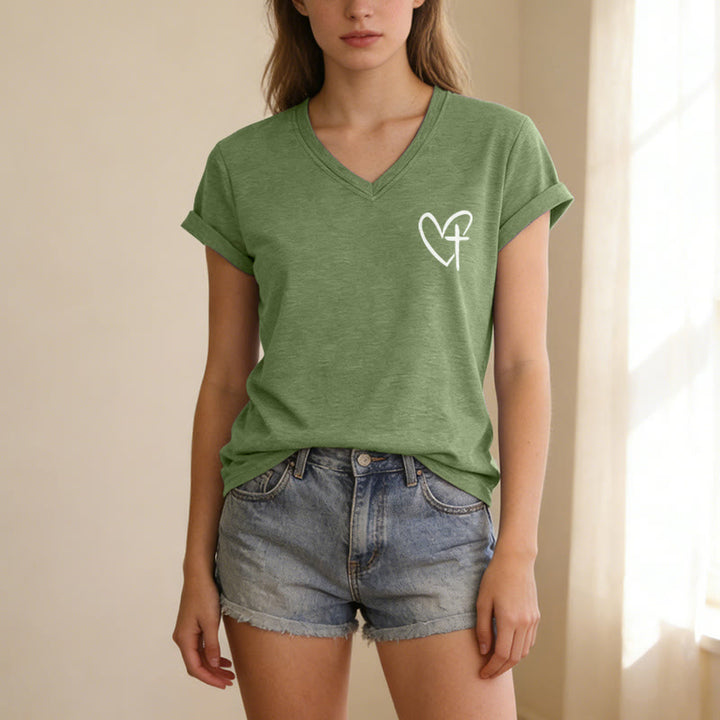 Christianartworkshop T-shirt casual con scollo a V e stampa "Gesù mi protegge" fronte e retro. - image 27