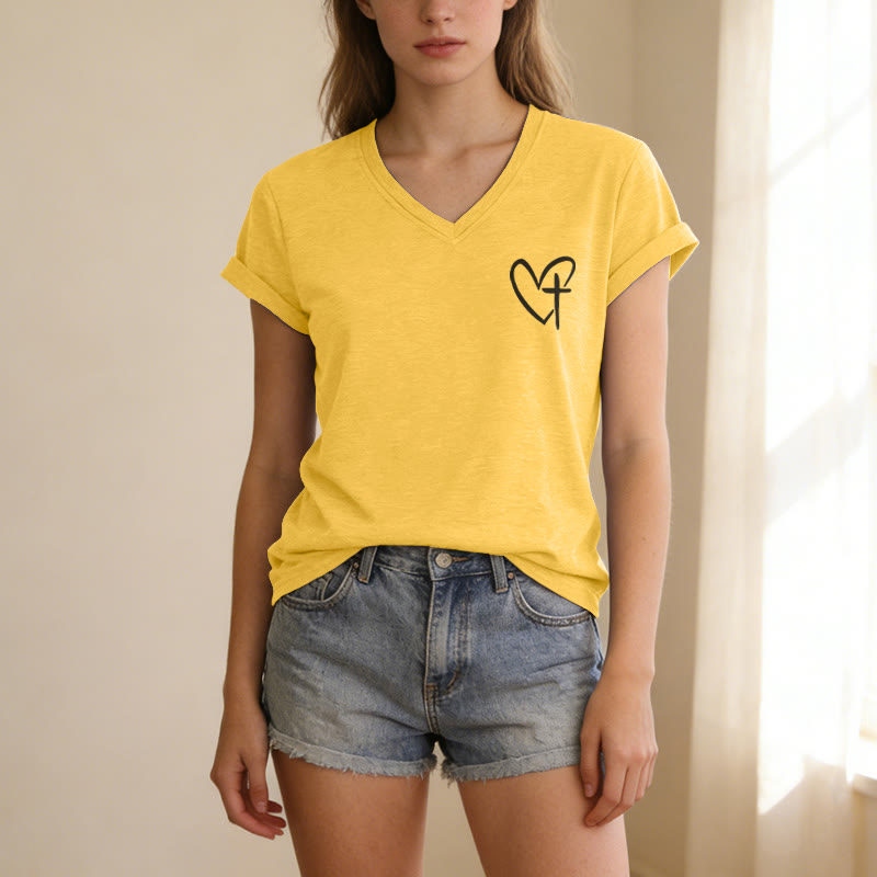 Christianartworkshop T-shirt casual con scollo a V e stampa "Gesù mi protegge" fronte e retro. - image 21