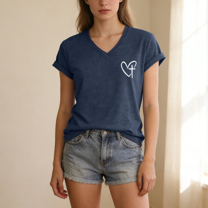 Christianartworkshop T-shirt casual con scollo a V e stampa "Gesù mi protegge" fronte e retro. - image 63