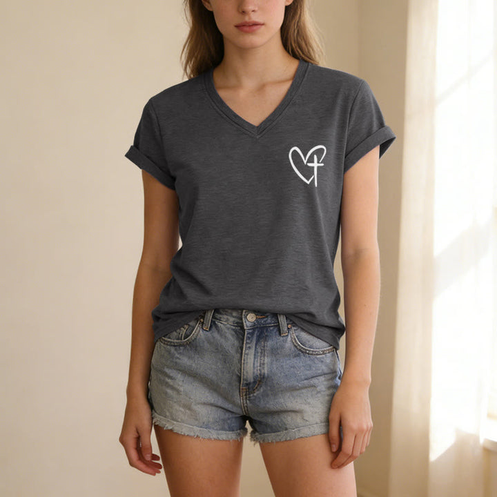 Christianartworkshop T-shirt casual con scollo a V e stampa "Gesù mi protegge" fronte e retro. - image 3