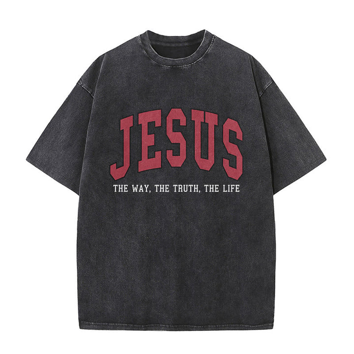 Christianartworkshop T-shirt unisex lavata in stile streetwear con la scritta "Gesù la Via, la Verità, la Vita". - Nero - 5XL - image 1