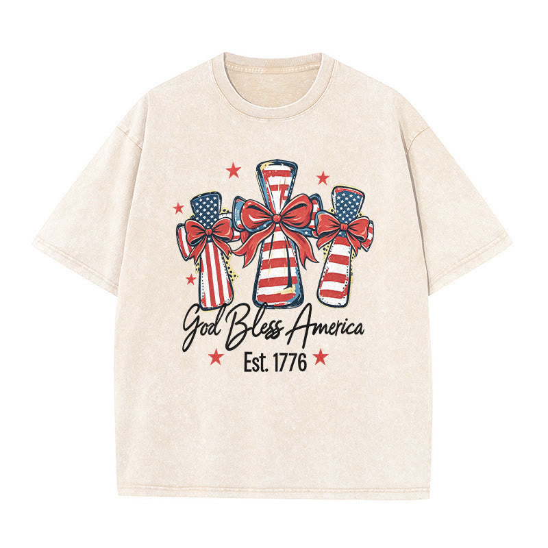 Christianartworkshop T-shirt unisex lavata con bandiera americana e fiocco coquette Love - Beige - 5XL - image 3