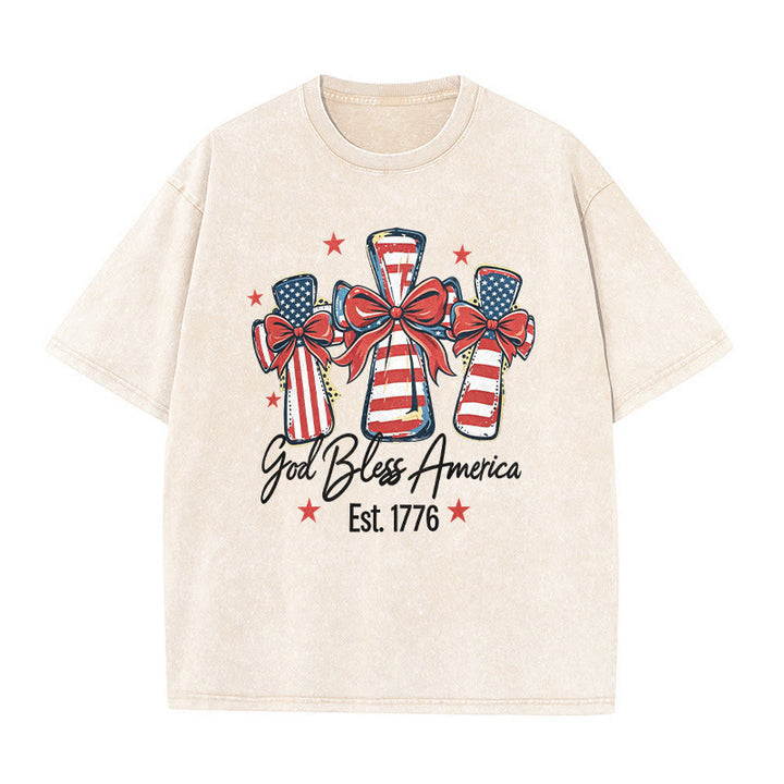 Christianartworkshop T-shirt unisex lavata con bandiera americana e fiocco coquette Love - Beige - 5XL - image 3