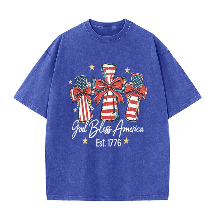 Christianartworkshop T-shirt unisex lavata con bandiera americana e fiocco coquette Love - Blu - 5XL - image 9