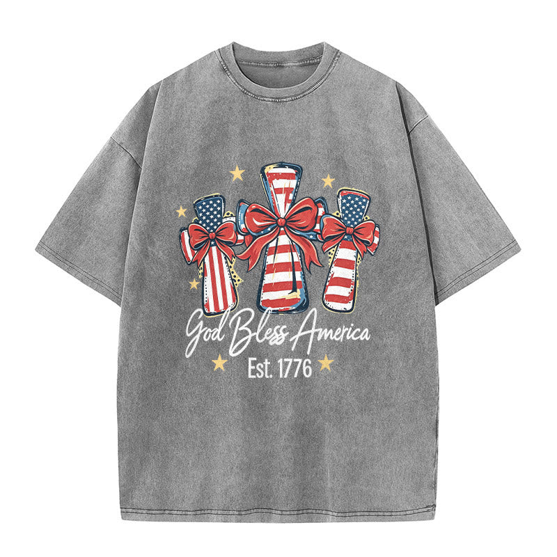 Christianartworkshop T-shirt unisex lavata con bandiera americana e fiocco coquette Love - Grigio - 5XL - image 1