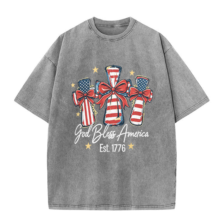 Christianartworkshop T-shirt unisex lavata con bandiera americana e fiocco coquette Love - Grigio - 5XL - image 1